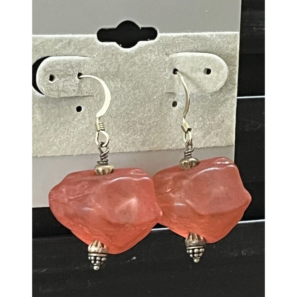 Sea Glass Sterling Silver Earrings Pink Artisan Handmade Art To Wear